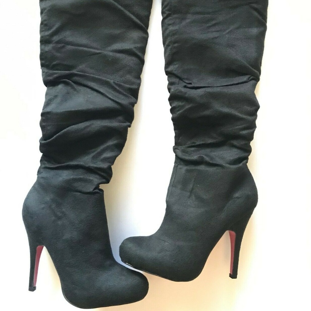 New Black Pink Bottoms Knee High Heel Boots Size 8 New